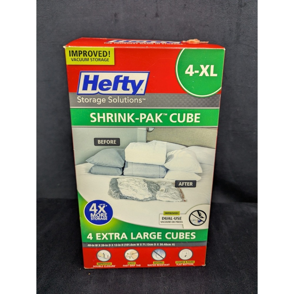 Hefty SHRINK-PAK Cube 4XL Extra Large Cube Vacuum Storage Bags (2 Bags) Open Box